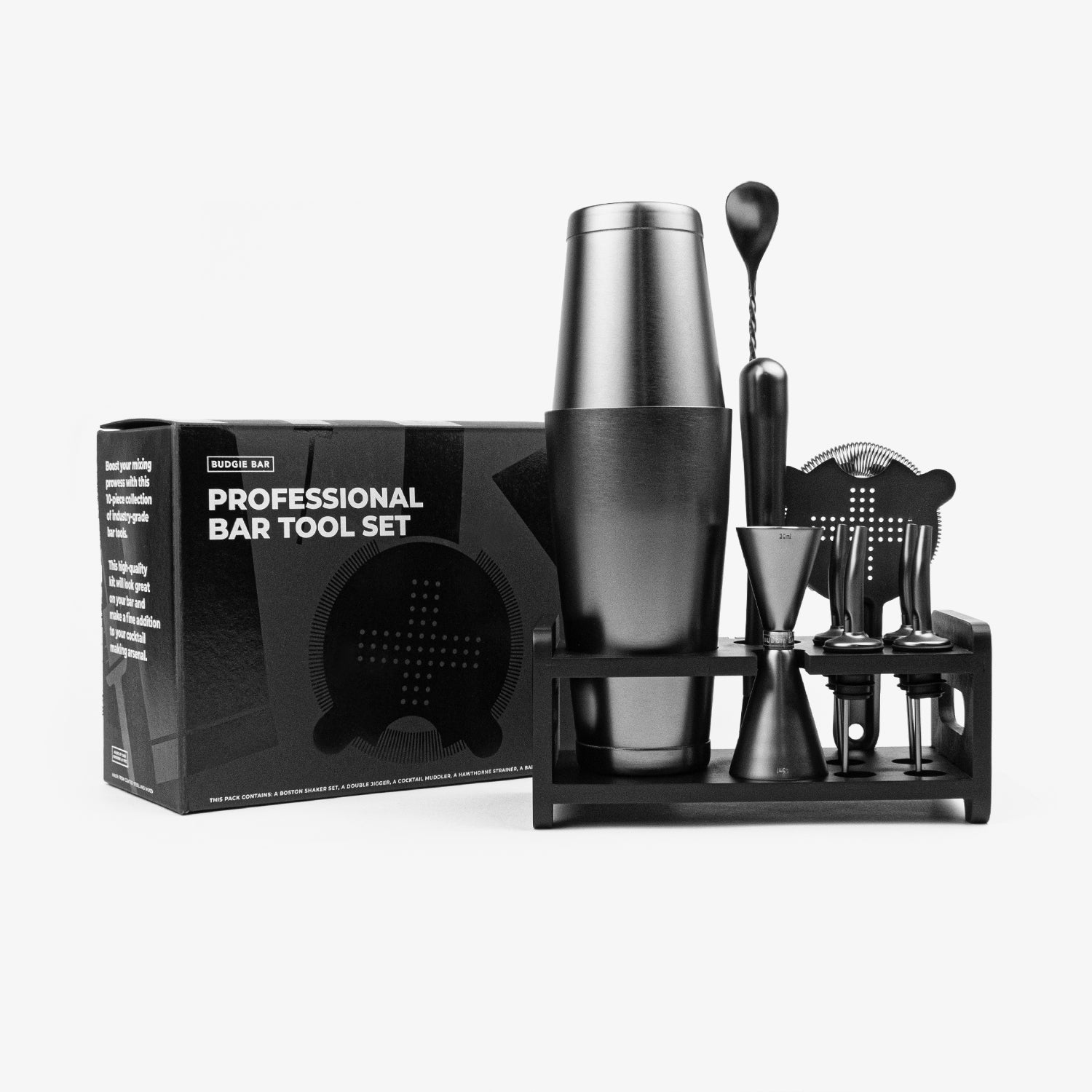 Professional Bar Tool Set - 15 Pcs Bartender Kit with Stand